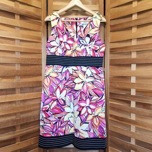 dBy Red Orange Yellow White Floral Sleeveless Dress Women 12 Cotton Spandex